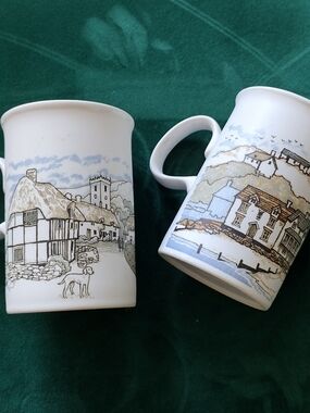 Set of 2 Dunoon Ceramics Scottland mugs with countryside Cottage Scenes